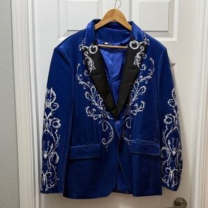 Blue Embroidered Look Blazer